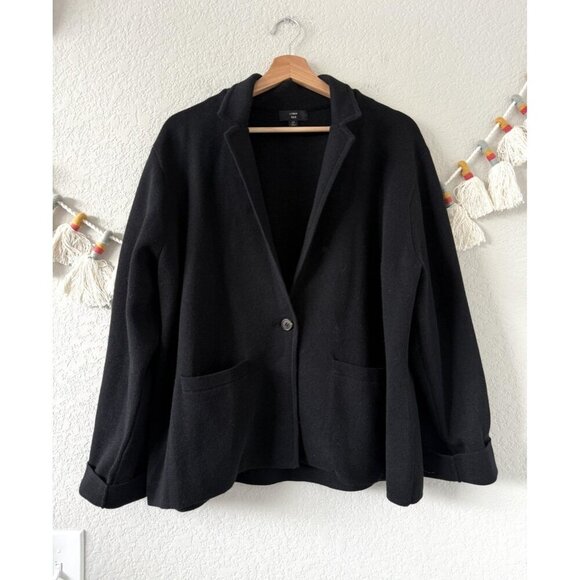 J. Crew 365 Cropped Single Button Sweater Blazer Black Wool Blend Careerwear 2x - Picture 1 of 8